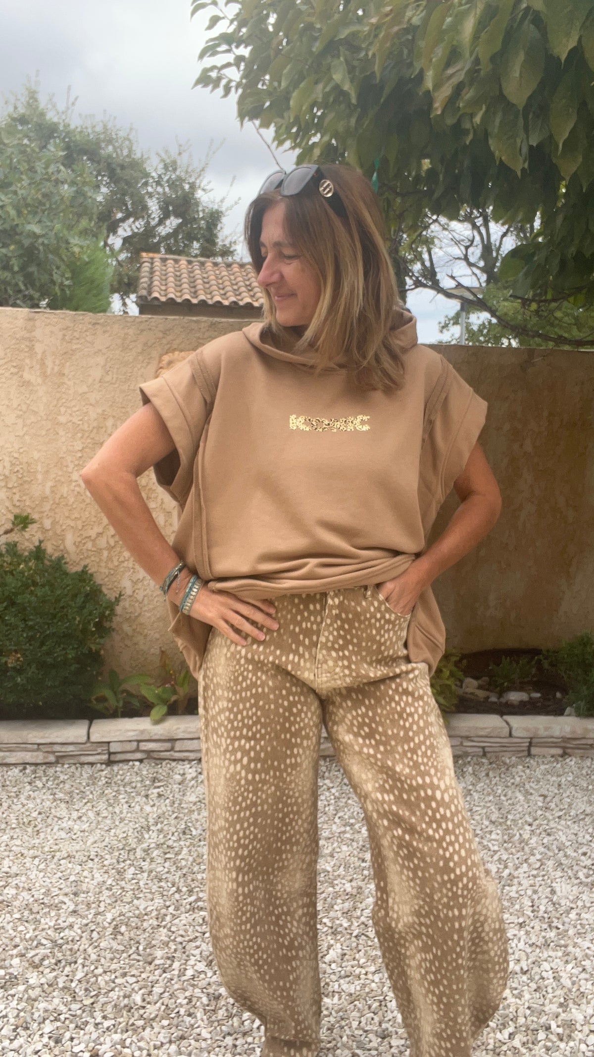 JEANS BARREL FIT NUANCE DE BEIGE/BLANC "BICHE"