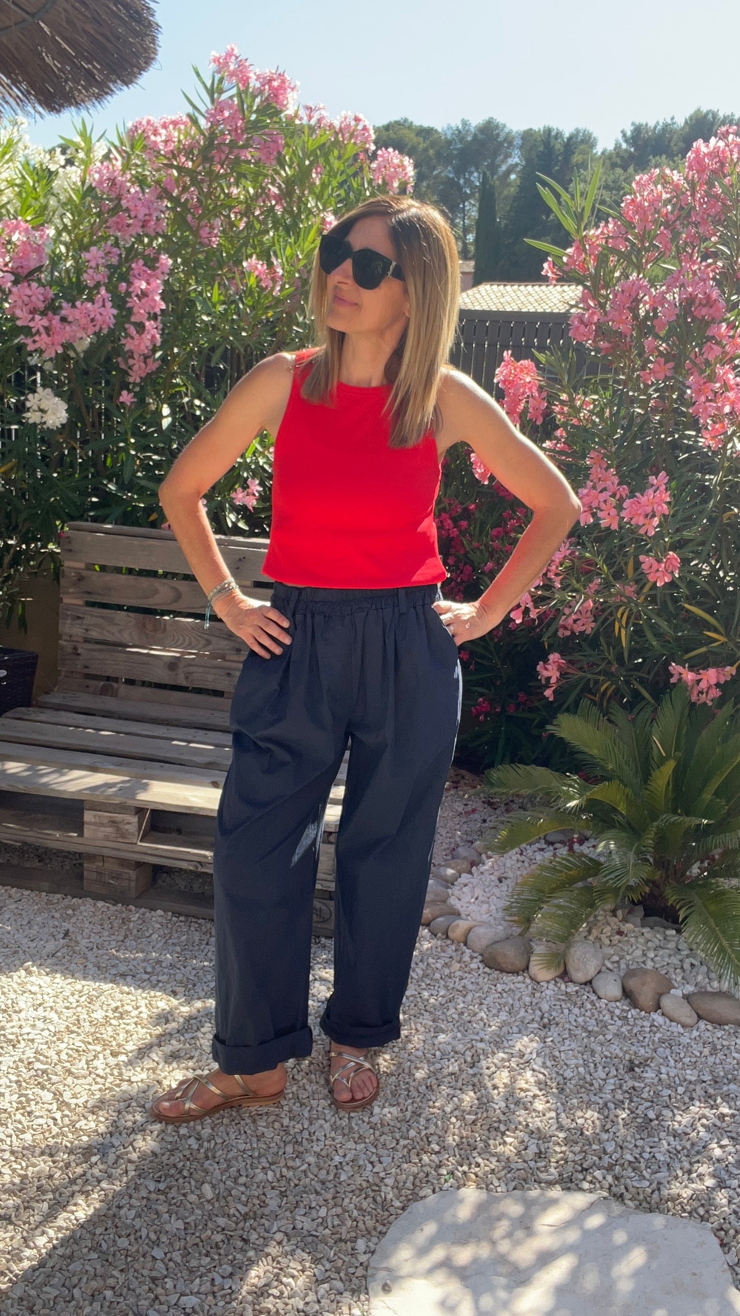 PANTALON BLEU MARINE EN COTON
