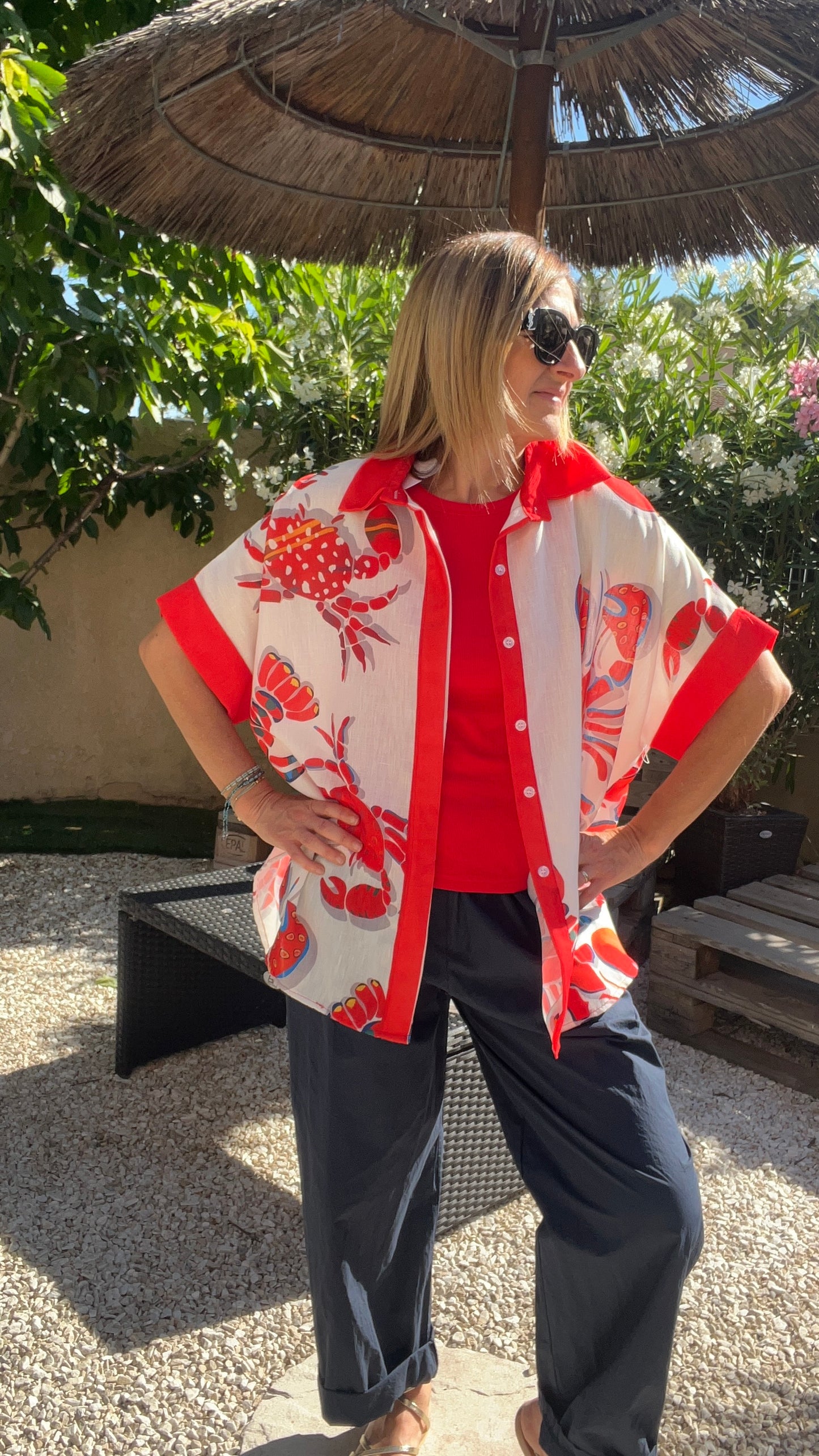 CHEMISIER BLANC/ROUGE HOMARD
