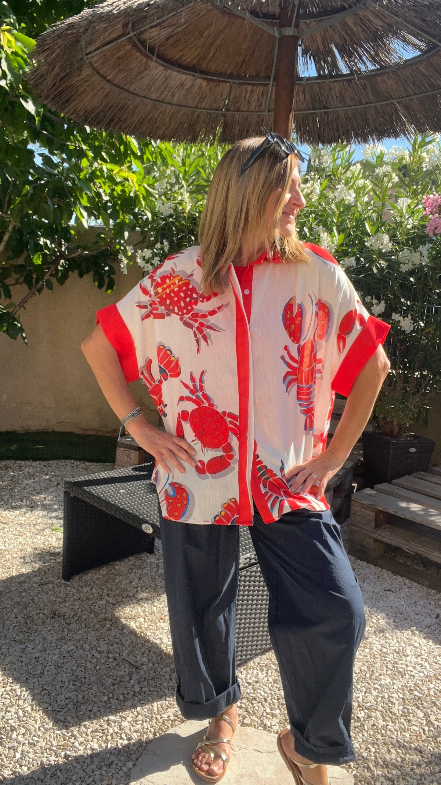 CHEMISIER BLANC/ROUGE HOMARD