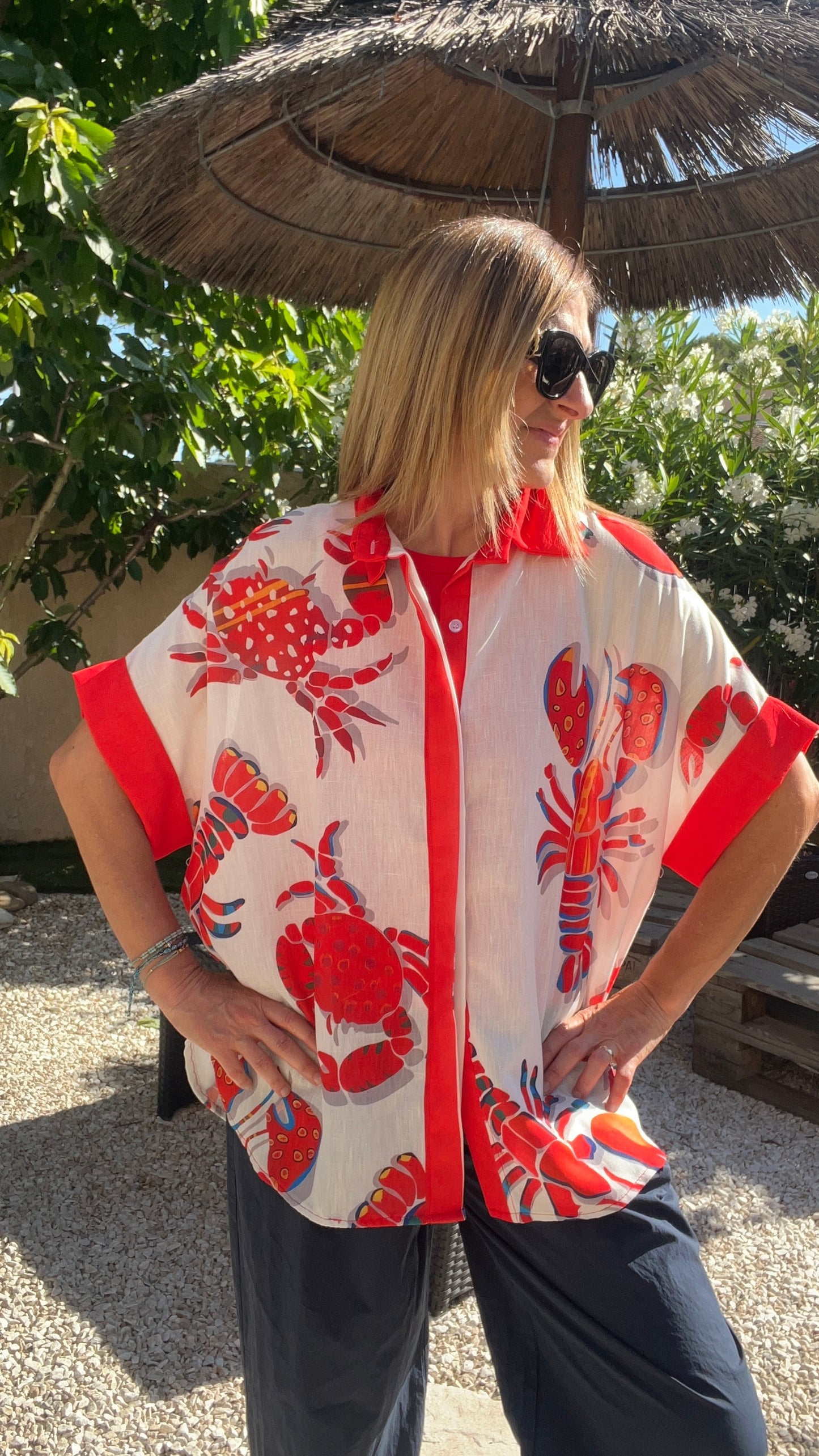 CHEMISIER BLANC/ROUGE HOMARD