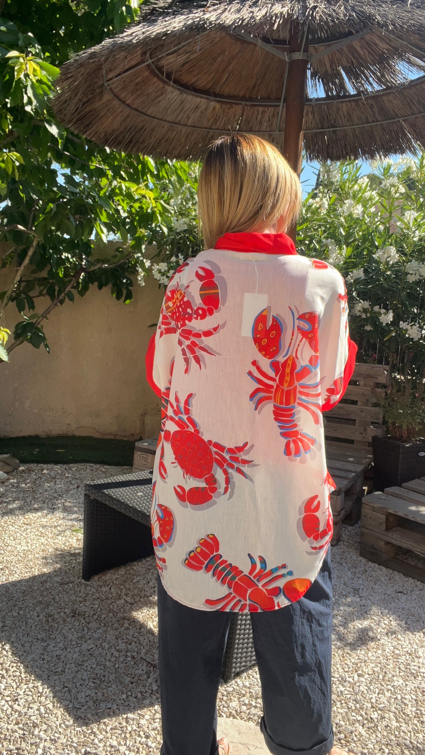 CHEMISIER BLANC/ROUGE HOMARD