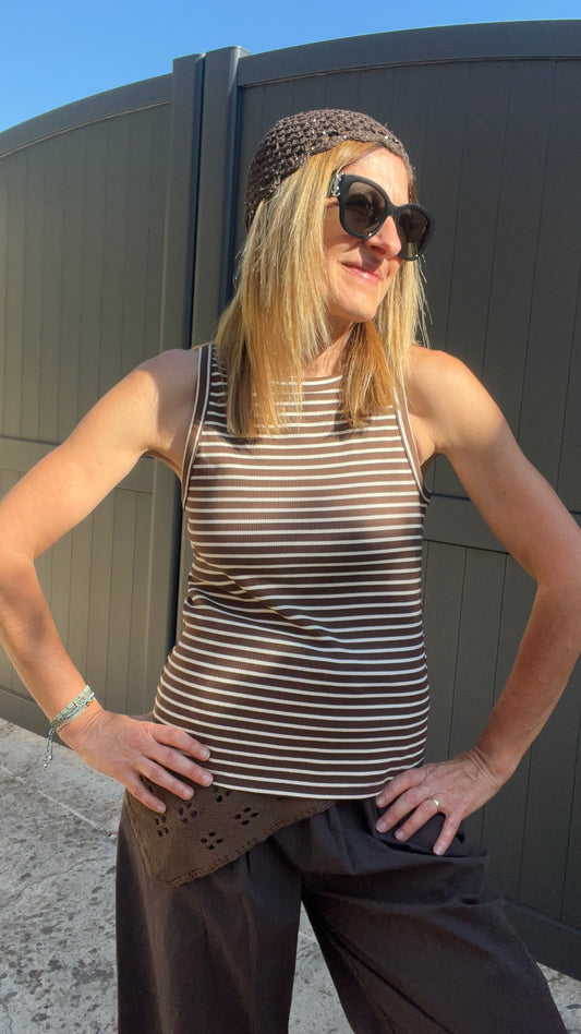 DEBARDEUR RAYE CHOCOLAT/BEIGE GIOYA