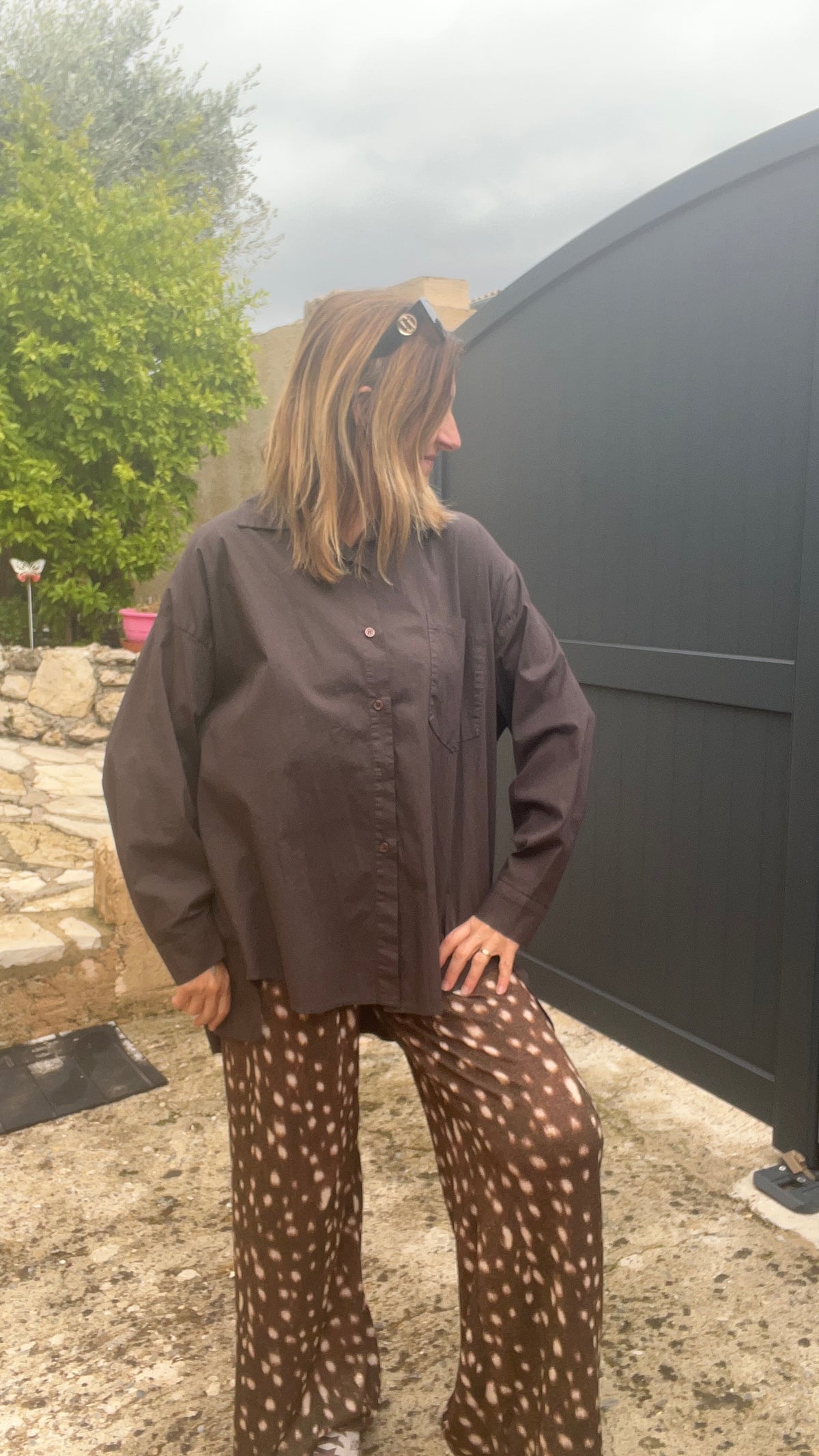 PANTALON FLUIDE CHOCOLAT/BEIGE "BAMBI"