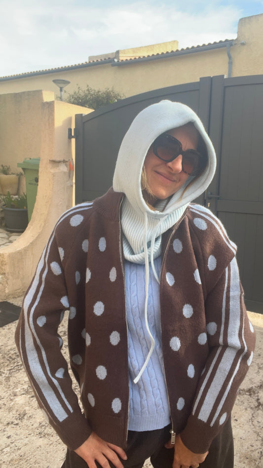 VESTE ZIPPÉE A POIS  CHOCOLAT/BLEU CLAIR