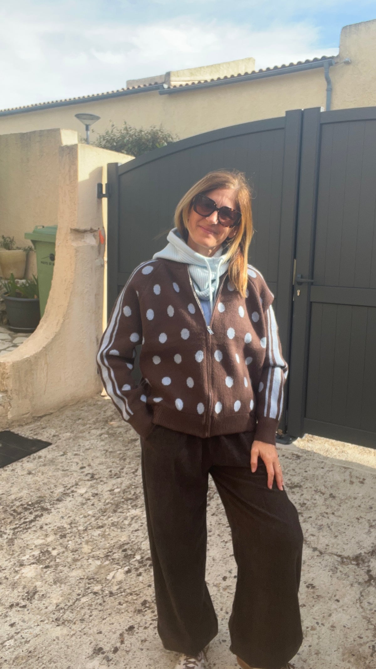 VESTE ZIPPÉE A POIS  CHOCOLAT/BLEU CLAIR