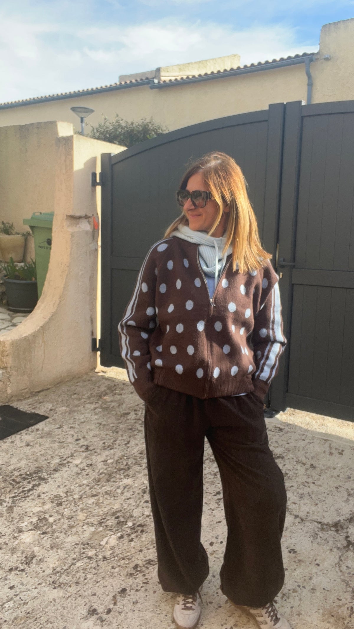 VESTE ZIPPÉE A POIS  CHOCOLAT/BLEU CLAIR