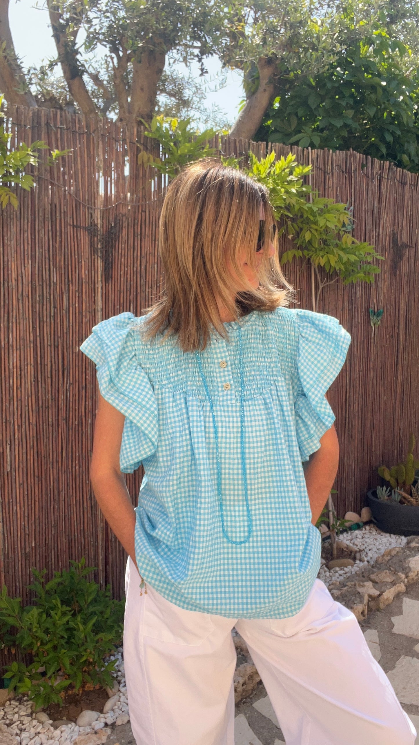 CHEMISIER VICHY BLEU TURQUOISE/BLANC