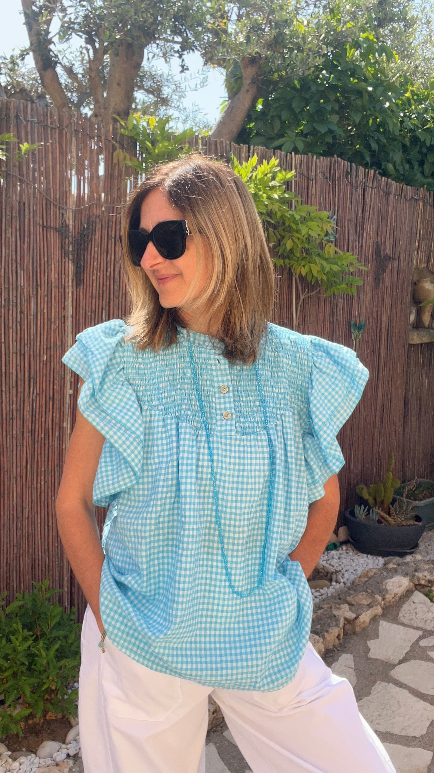 CHEMISIER VICHY BLEU TURQUOISE/BLANC