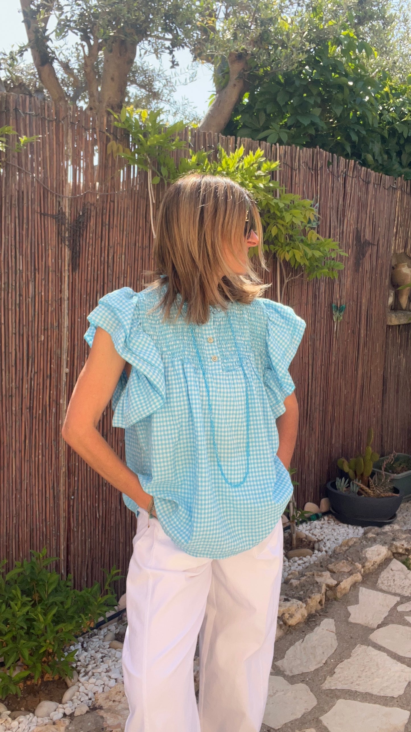 CHEMISIER VICHY BLEU TURQUOISE/BLANC