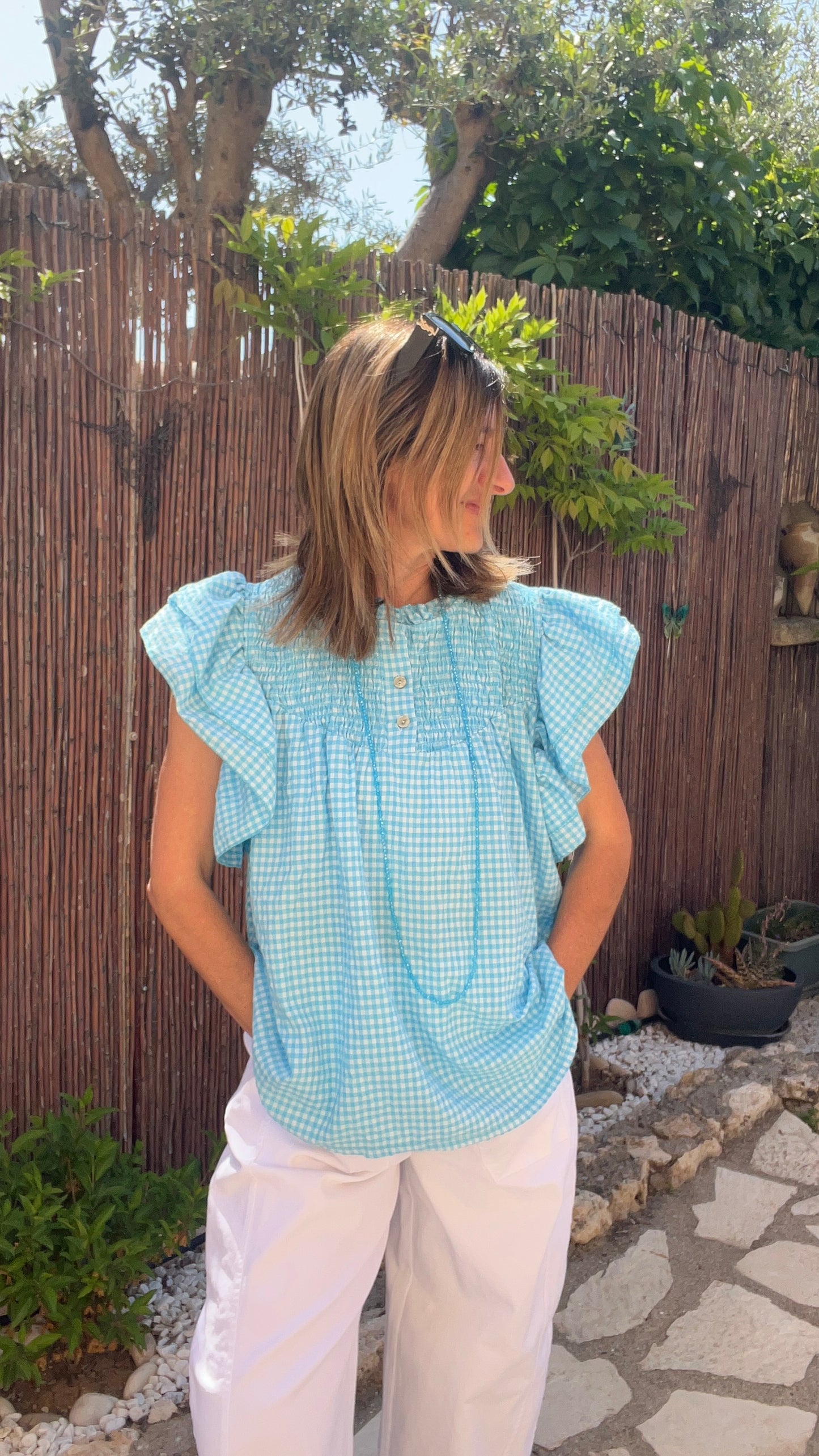 CHEMISIER VICHY BLEU TURQUOISE/BLANC