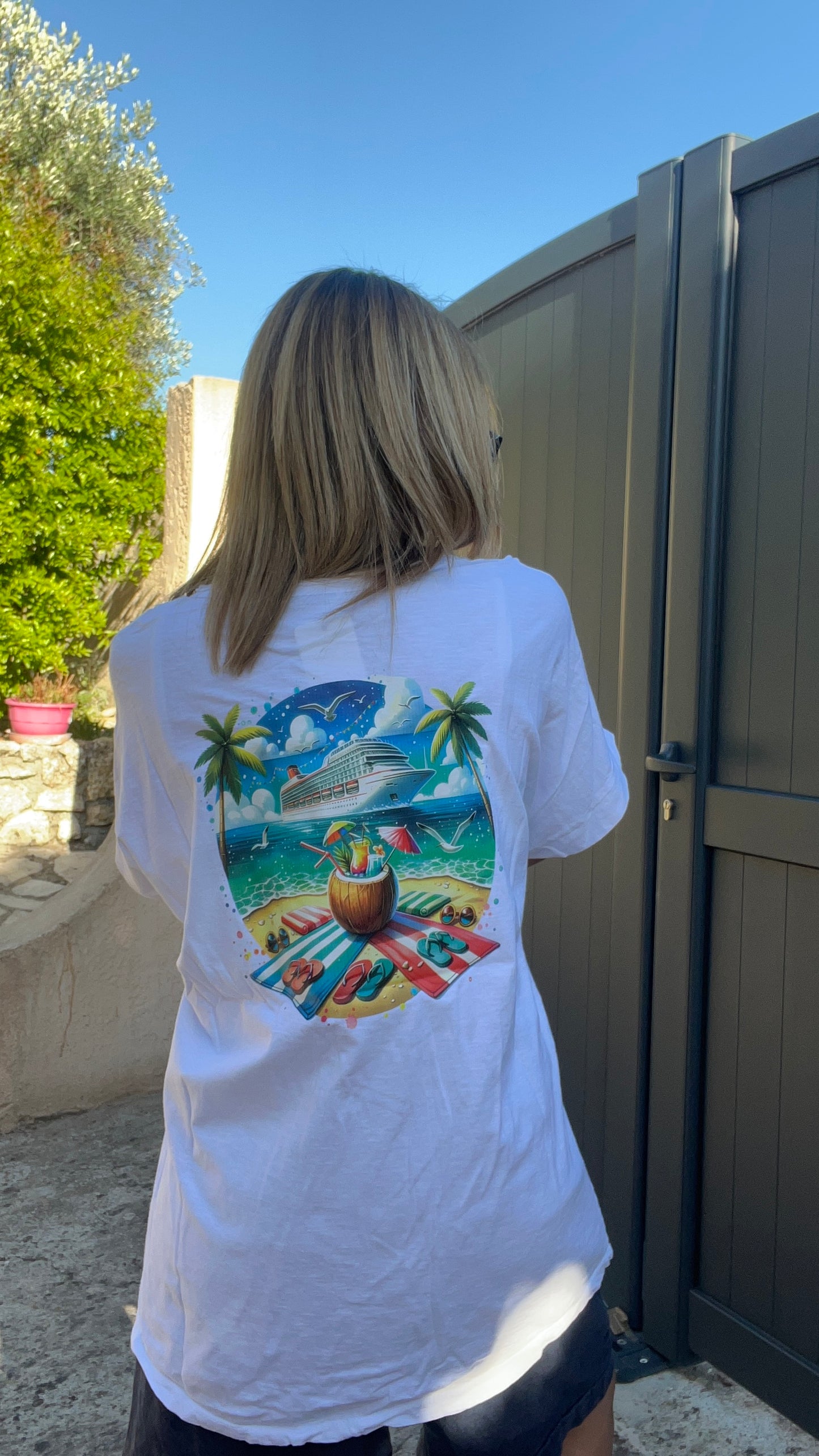 TEE SHIRT BLANC INSCRIPTION CROISIERE "GRANDE TAILLE"