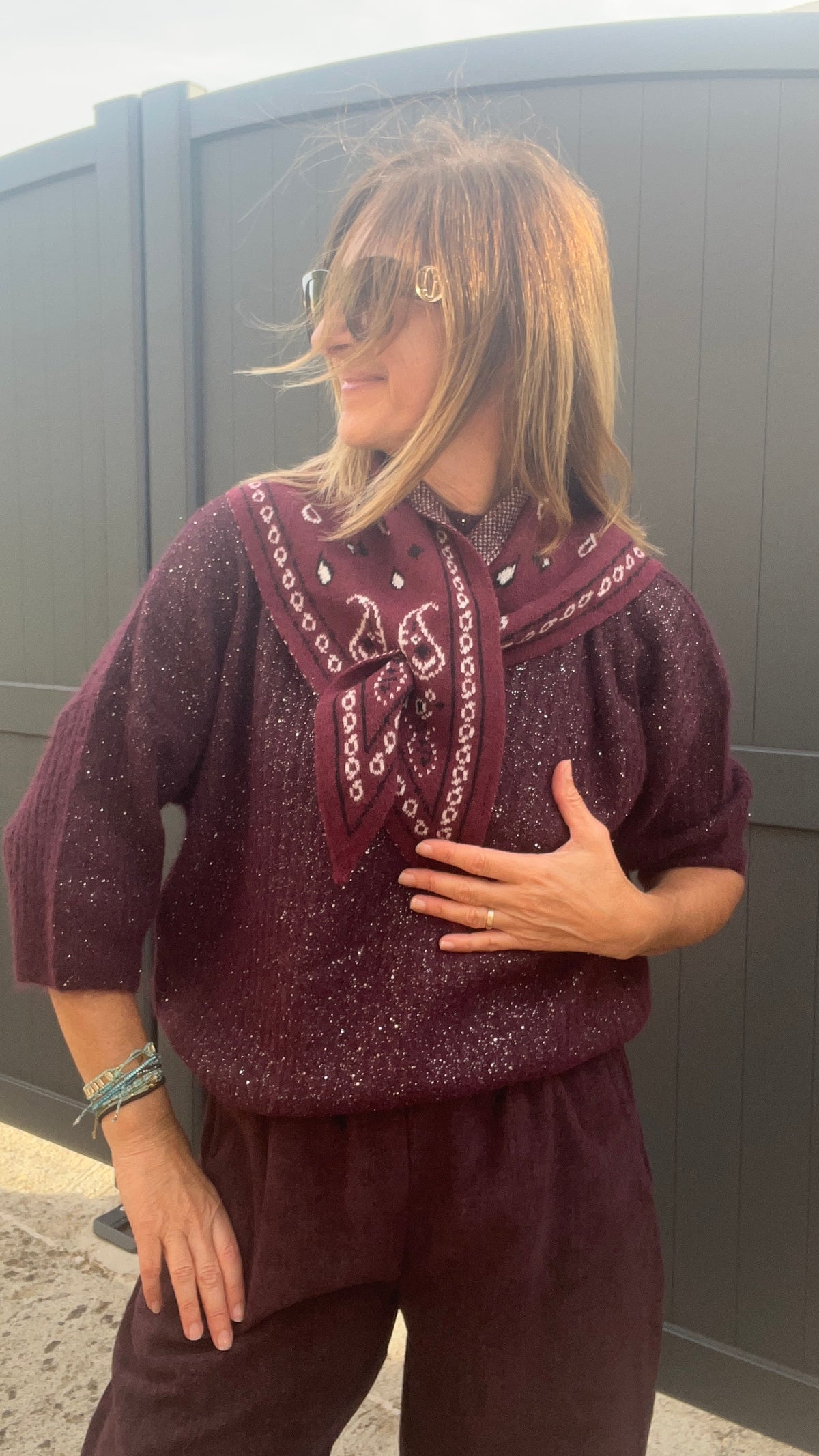 PANTALON BORDEAUX VELOURS "ALADIN "