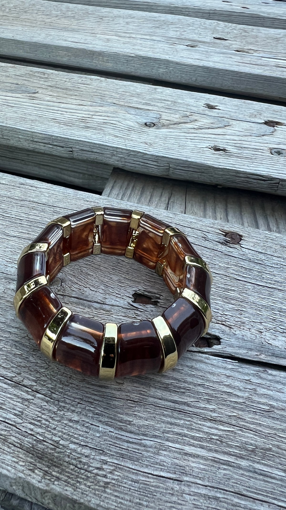 BRACELET BOMBÉ OCRE/DORE "SOLEIL"