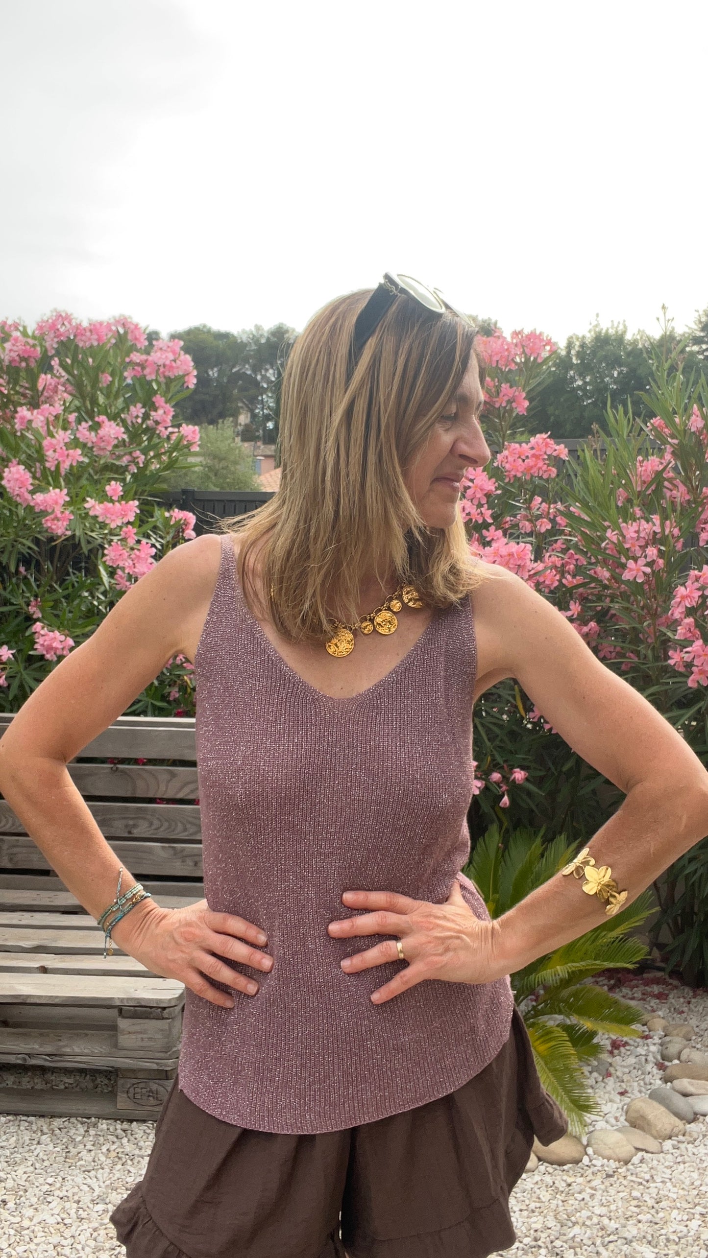 TOP BRETELLE PAILLETE VIOLET