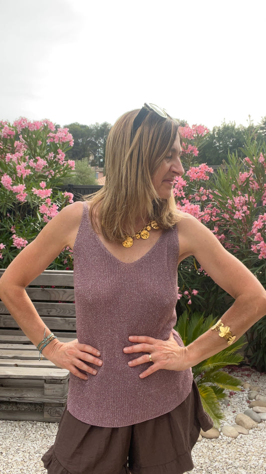 TOP BRETELLE PAILLETE VIOLET