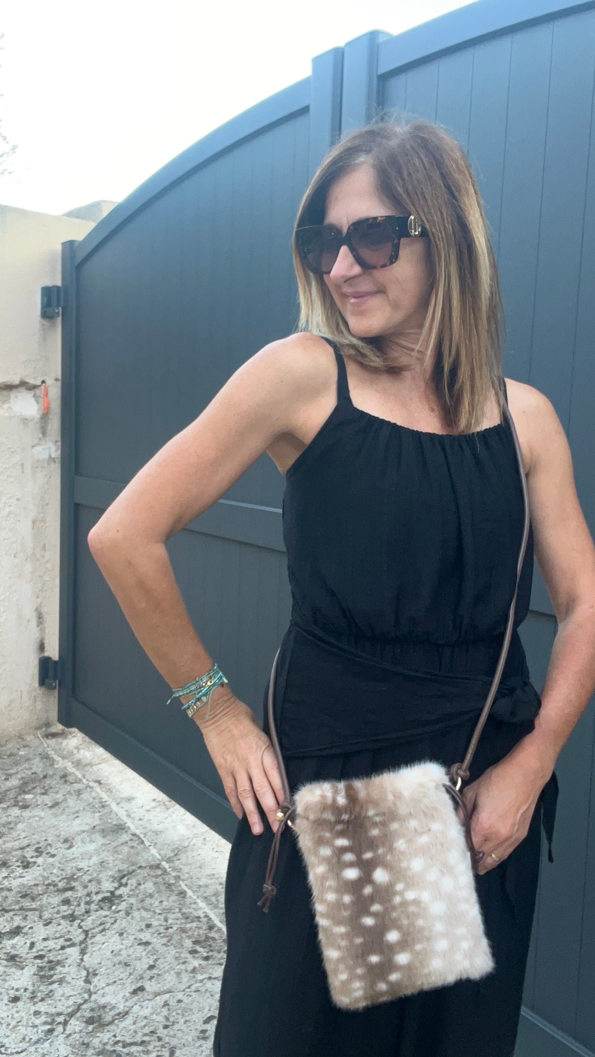 PETITE POCHETTE FOURRURE BEIGE/BLANC "BAMBI"