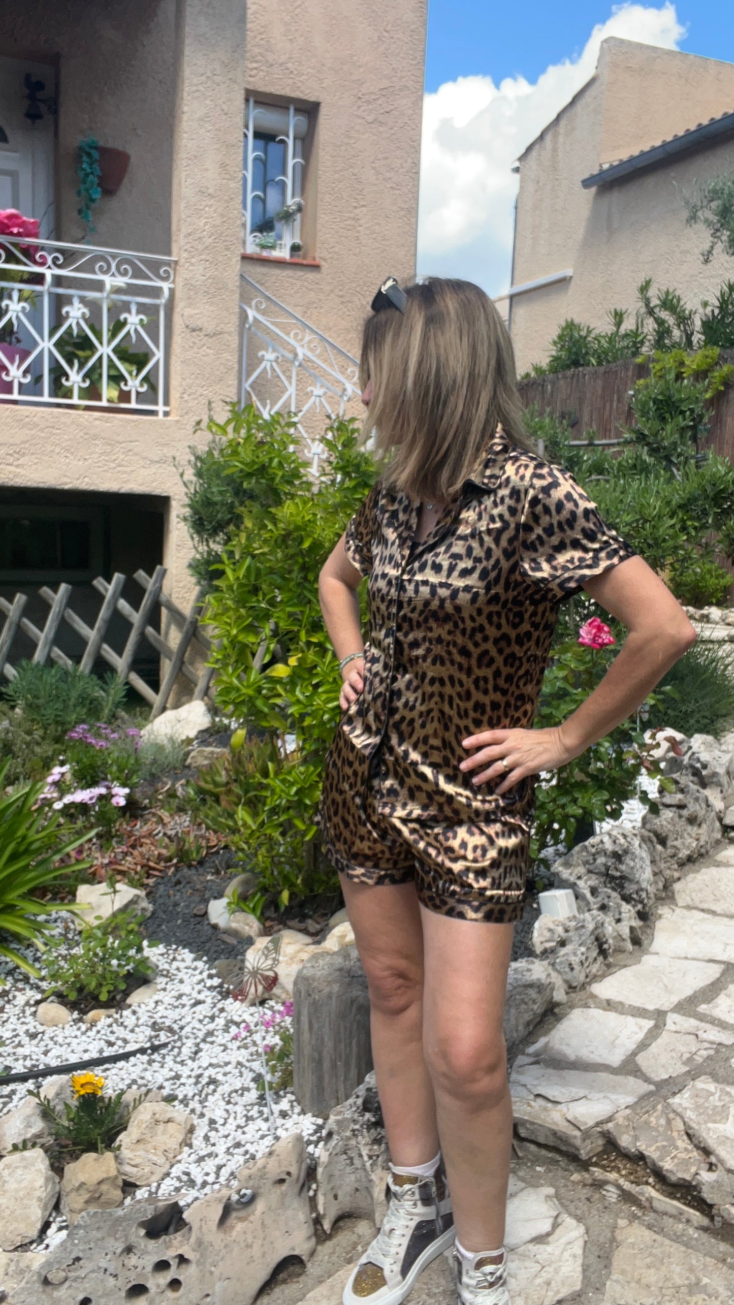 PYJAMA 2 PIECES COURT SATINE LEOPARD