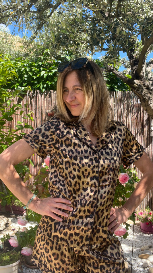PYJAMA 2 PIECES COURT SATINE LEOPARD