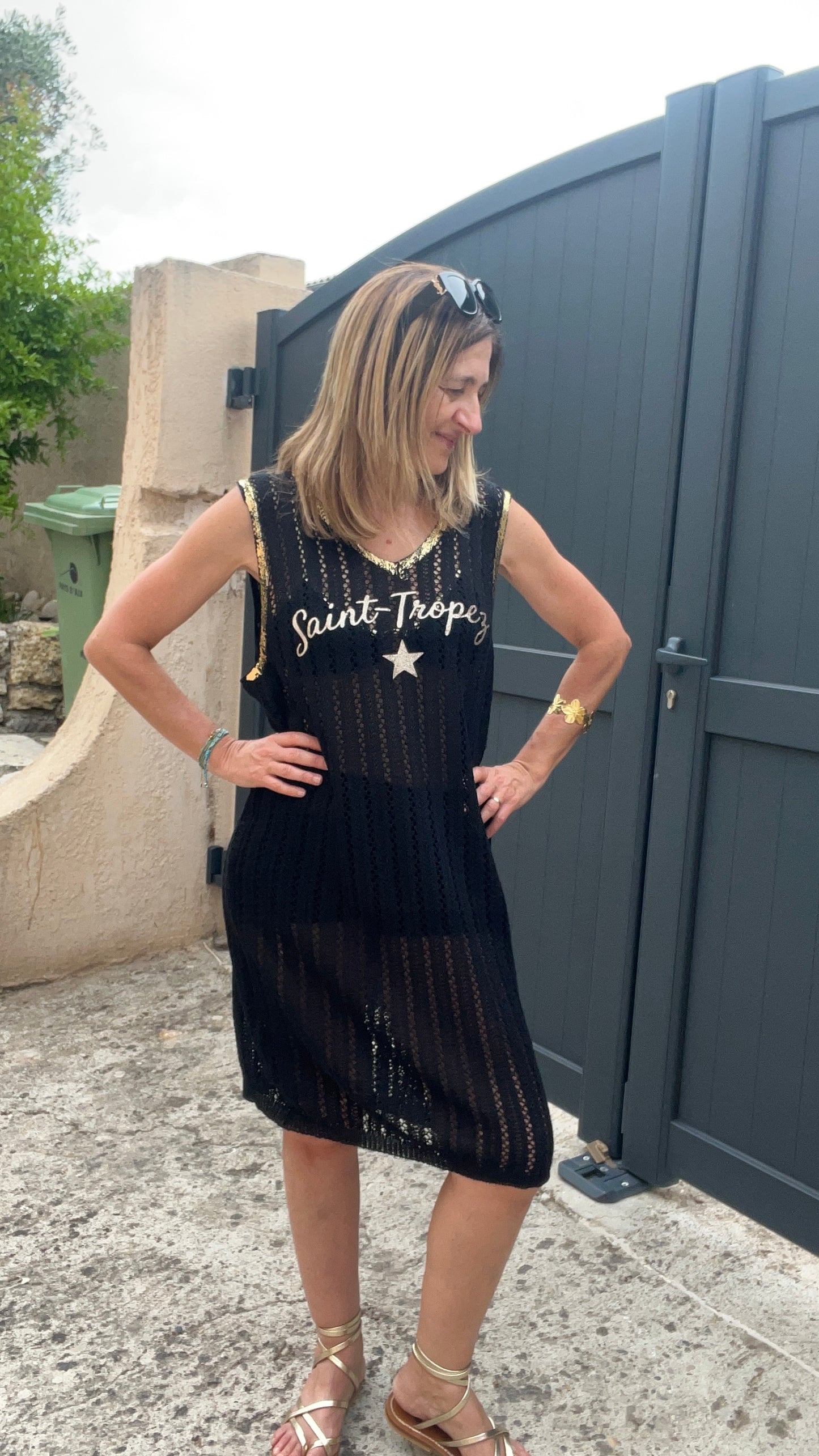 ROBE DE PLAGE NOIR/DORE