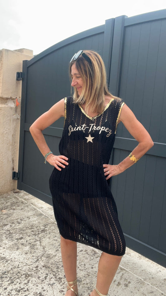 ROBE DE PLAGE NOIR/DORE