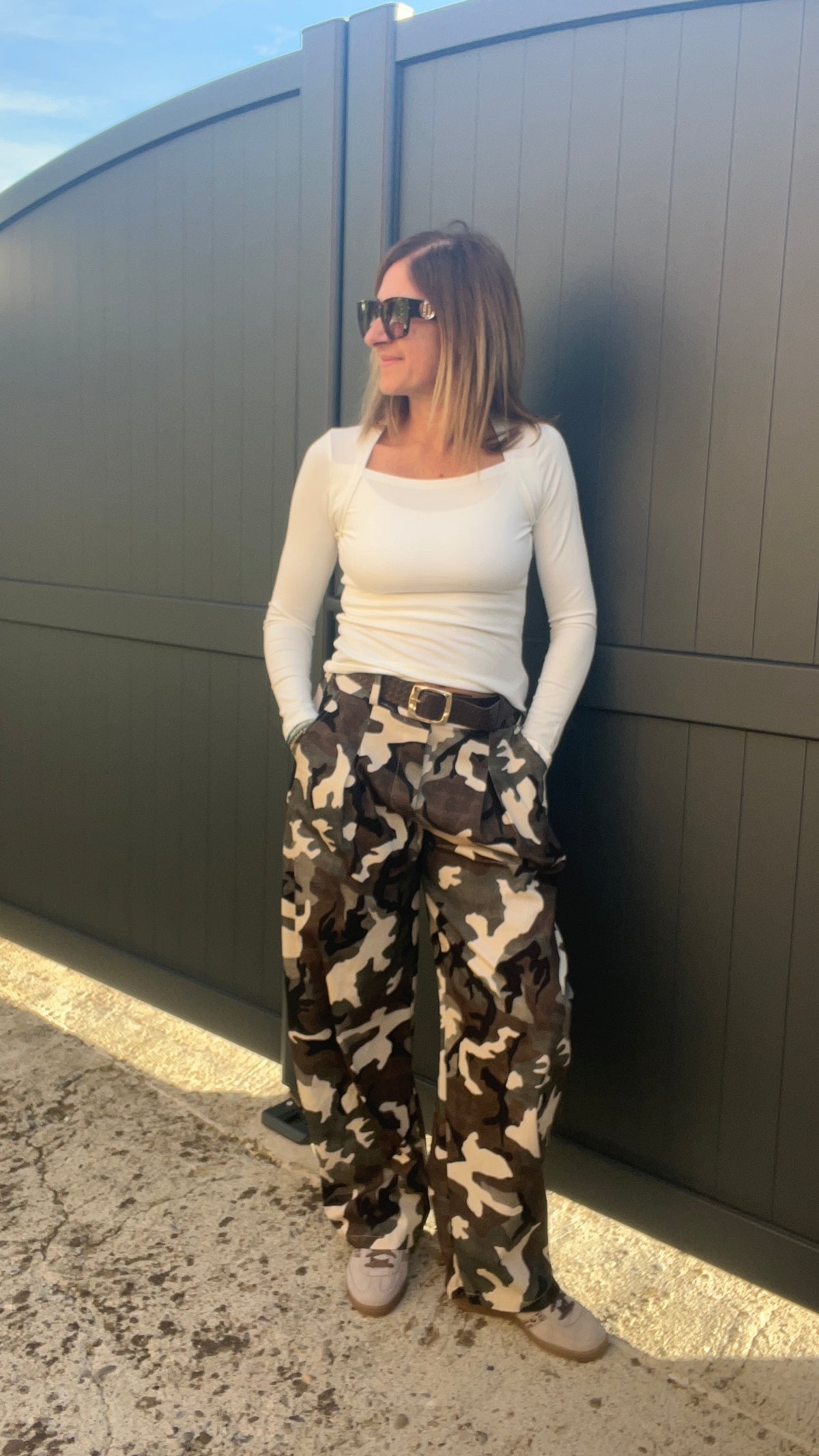 PANTALON CAMOUFLAGE KAKI/BEIGE "BALLOON"