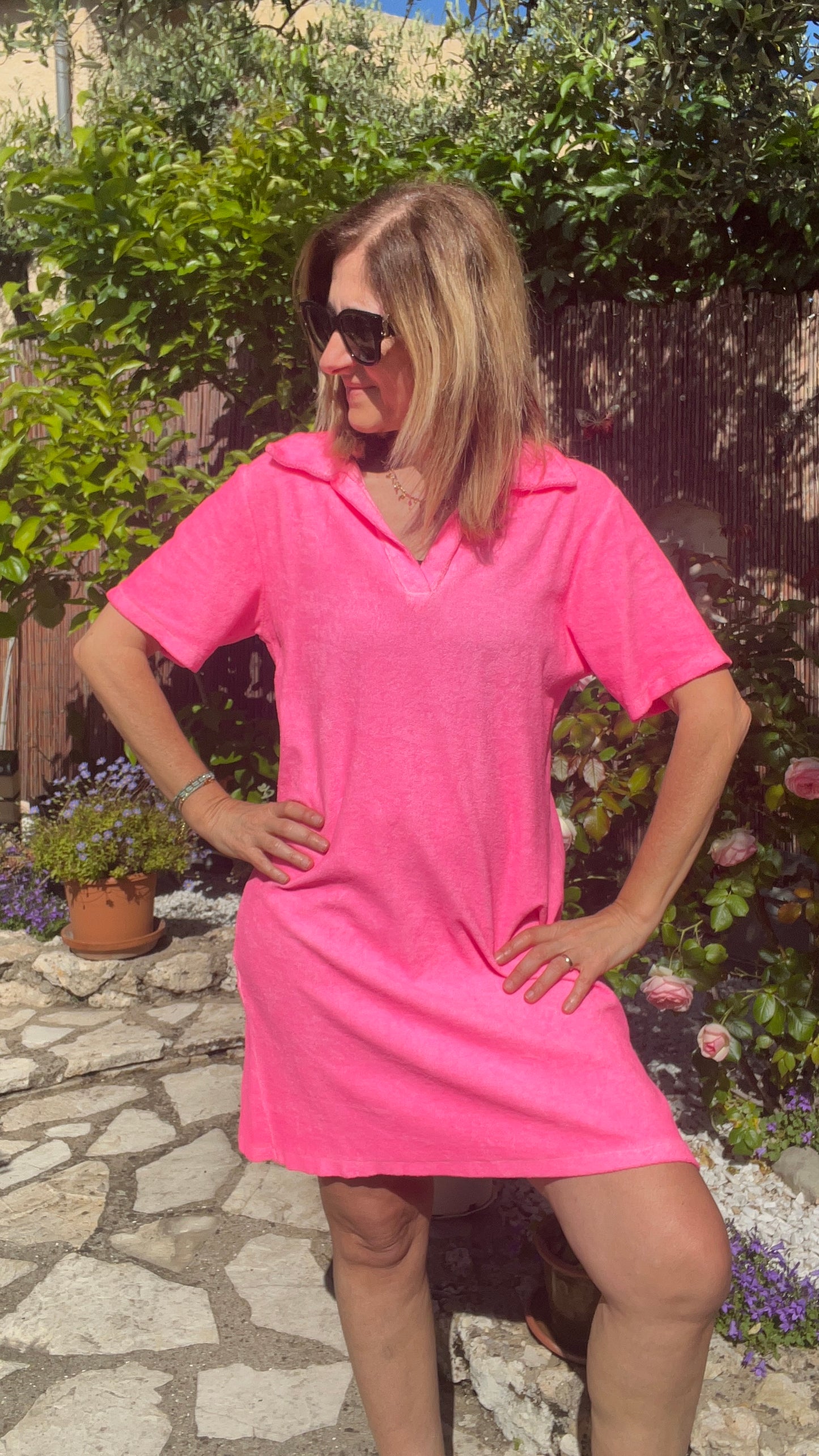 ROBE POLO ROSE FLUO