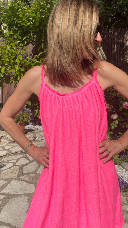 ROBE BRETELLE EPONGE ROSE FLUO