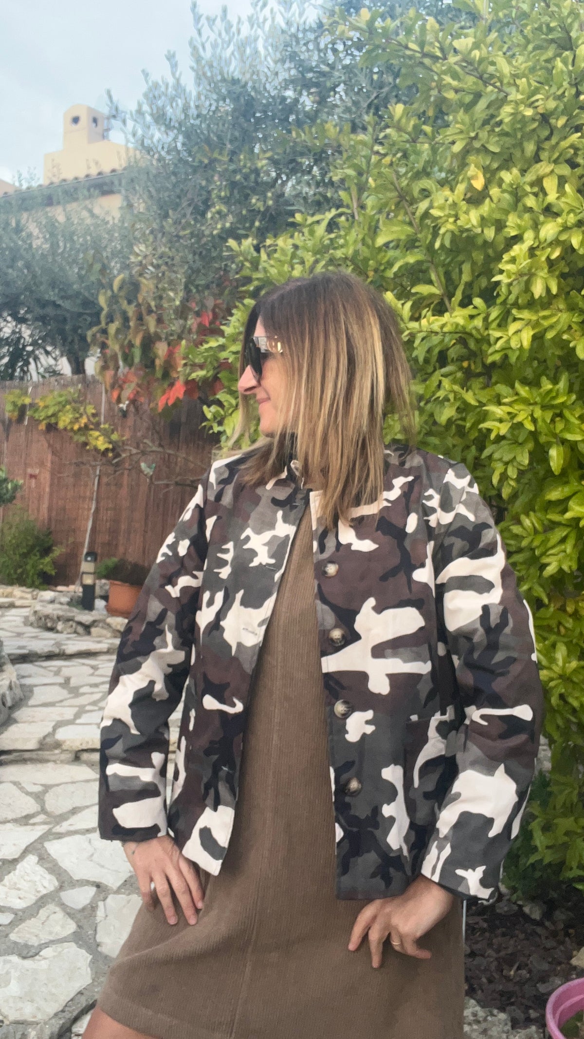 VESTE BEIGE/KAKI DEPERLANTE "CAMOUFLAGE"