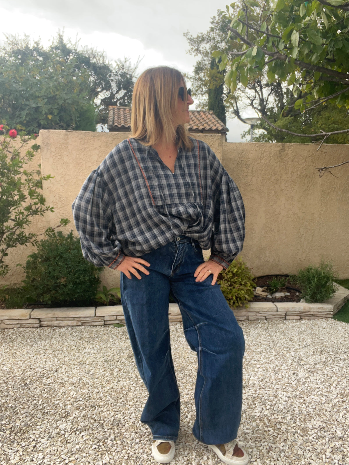 CHEMISIER A CARREAUX BLEU MARINE/BLEU CLAIR OVERSIZE "GIOYA"