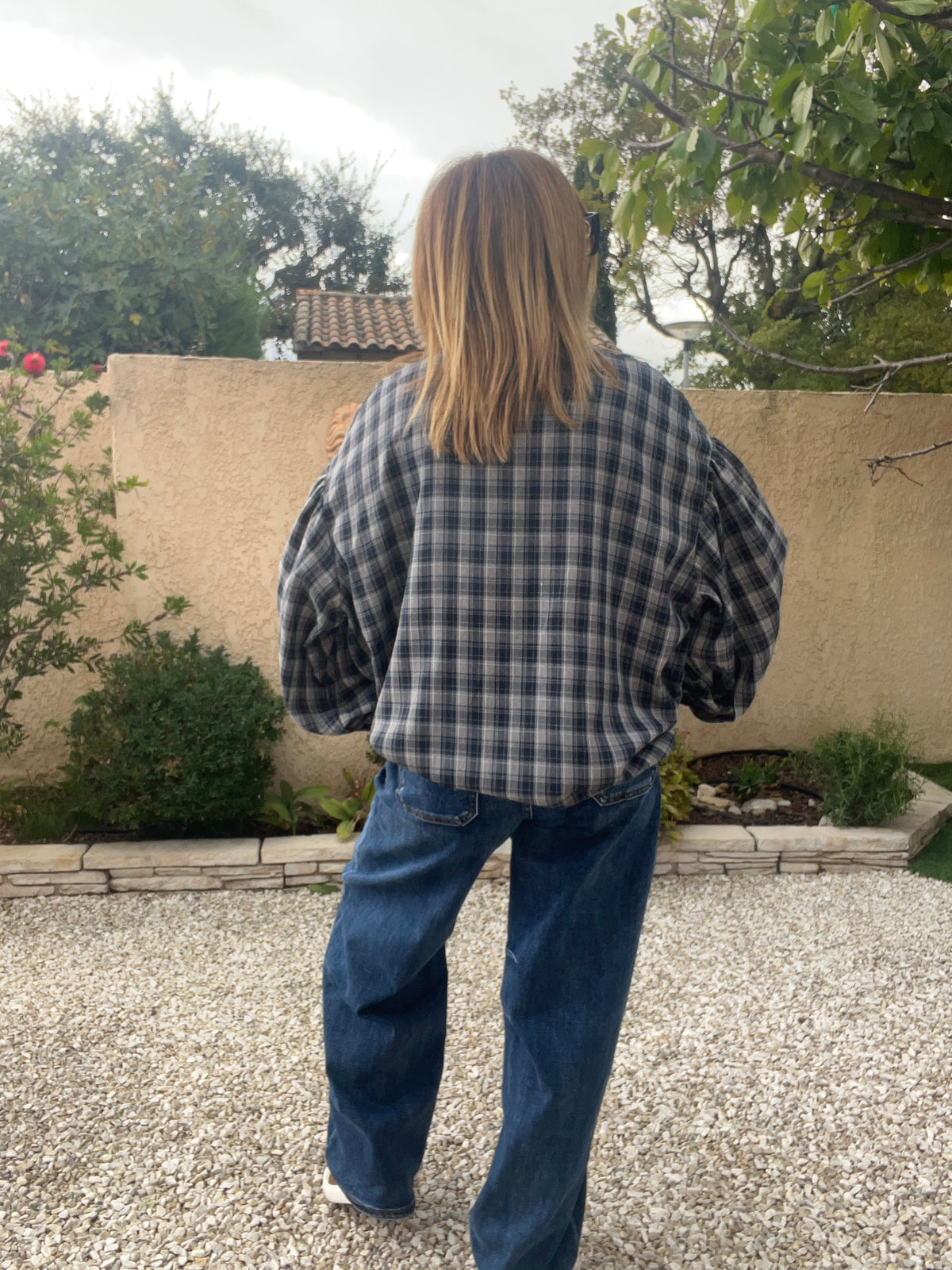 CHEMISIER A CARREAUX BLEU MARINE/BLEU CLAIR OVERSIZE "GIOYA"