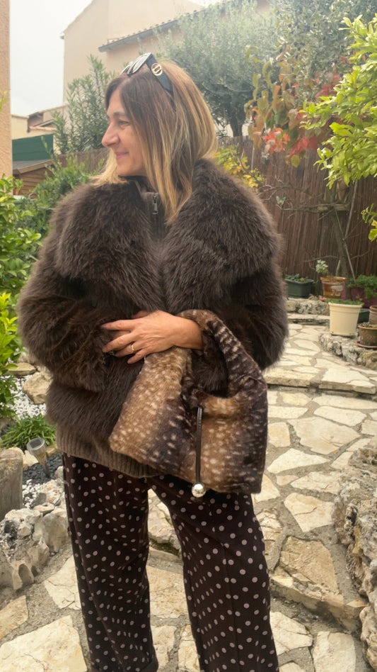 SAC FOURRURE  CHOCOLAT/CAMEL "BAMBI"