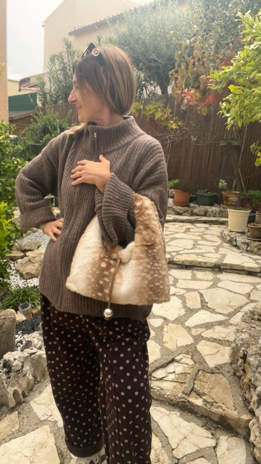 SAC FOURRURE  BEIGE/BLANC "BAMBI"