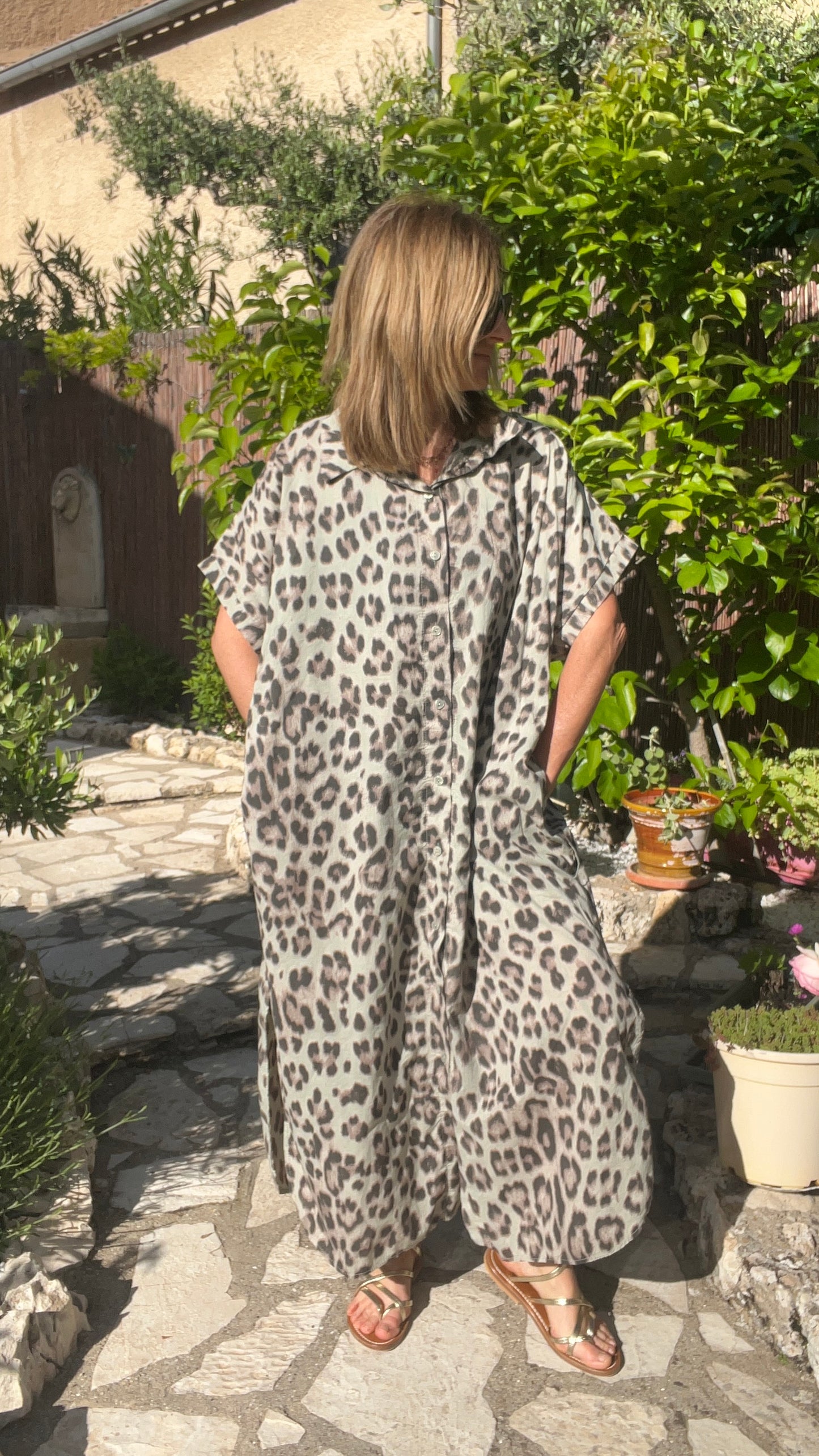 ROBE CHEMISE LEOPARD KAKI/NOIR "IBIZA"