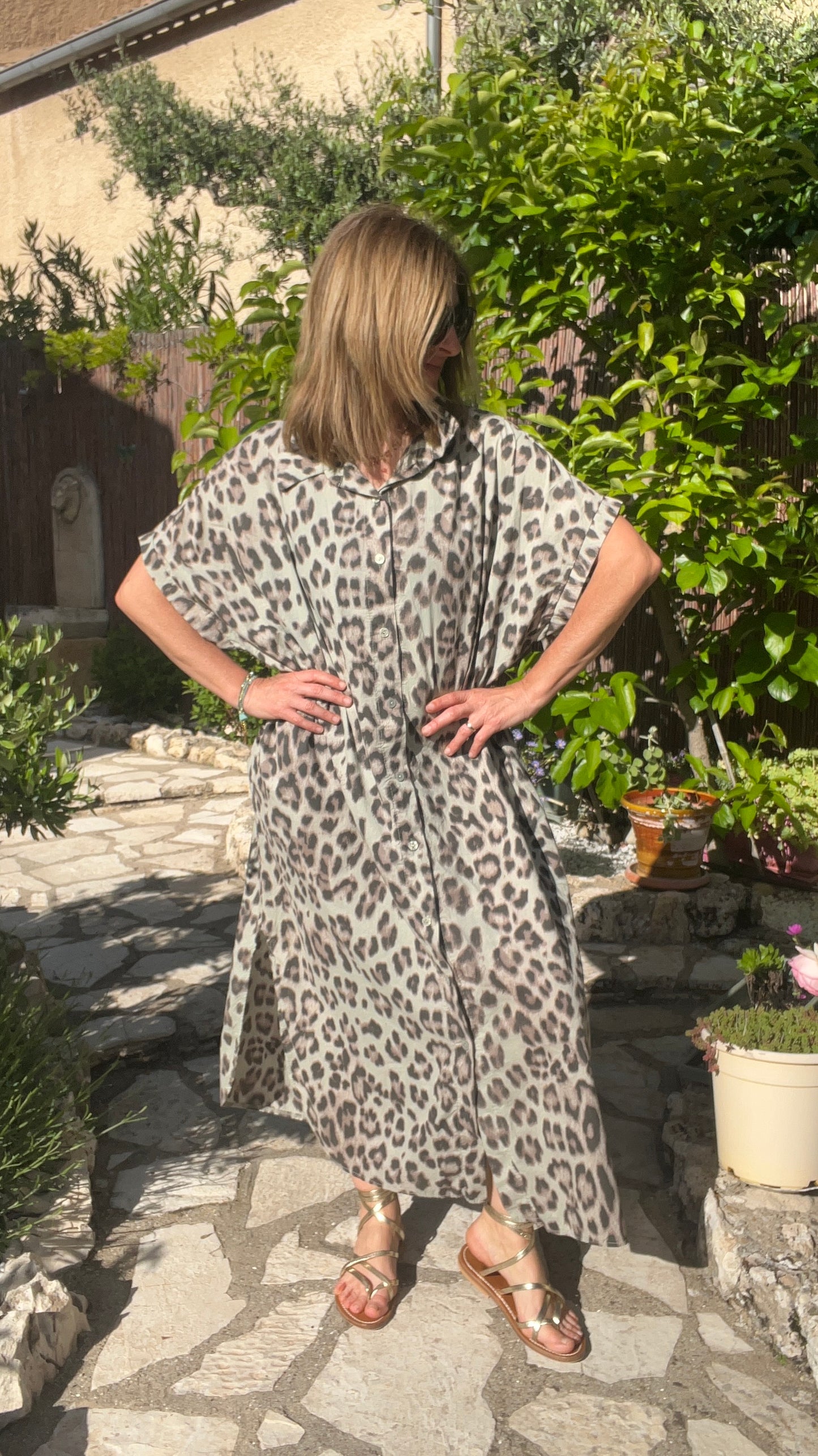 ROBE CHEMISE LEOPARD KAKI/NOIR "IBIZA"