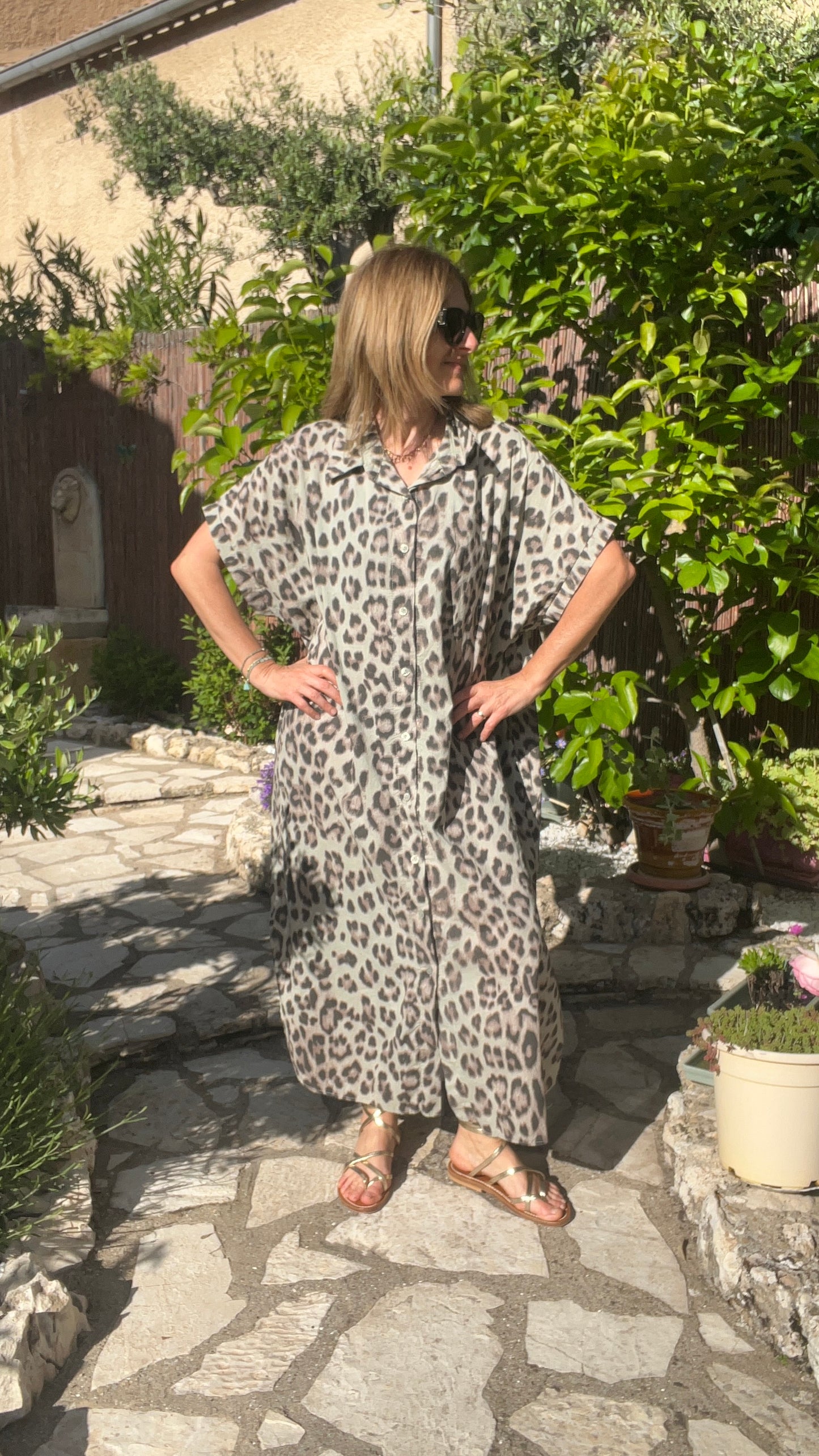 ROBE CHEMISE LEOPARD KAKI/NOIR "IBIZA"