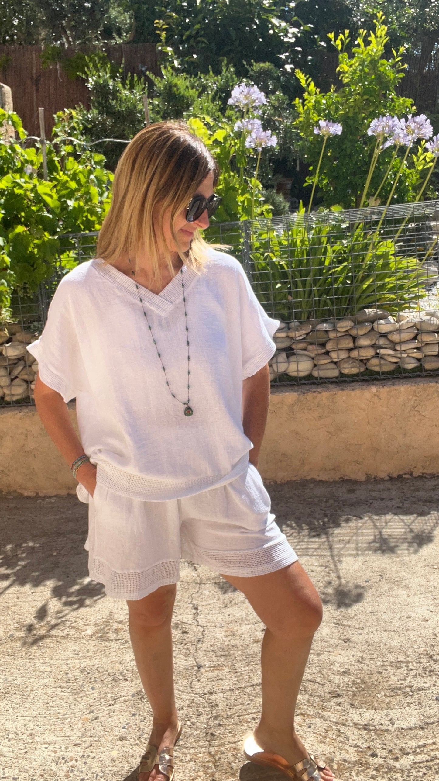 TEE-SHIRT TUNIQUE BLANC LIN/COTON