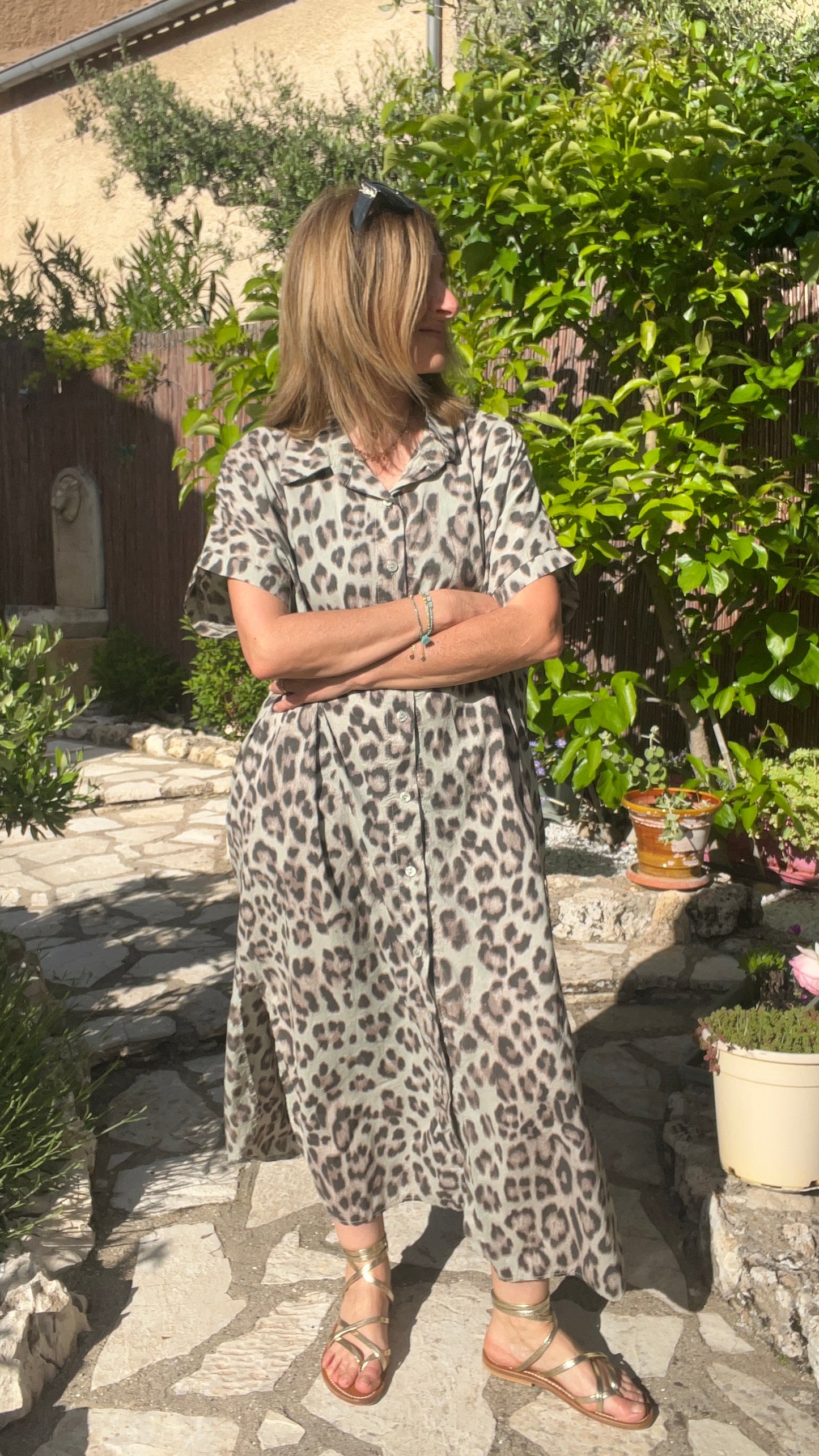ROBE CHEMISE LEOPARD KAKI/NOIR "IBIZA"