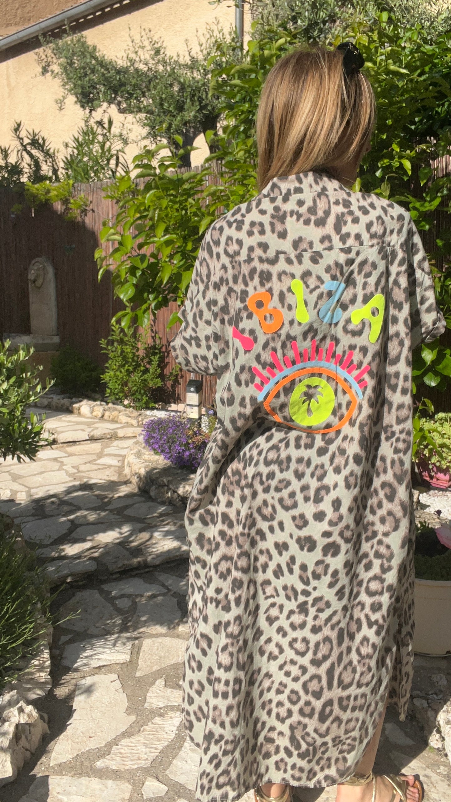 ROBE CHEMISE LEOPARD KAKI/NOIR "IBIZA"