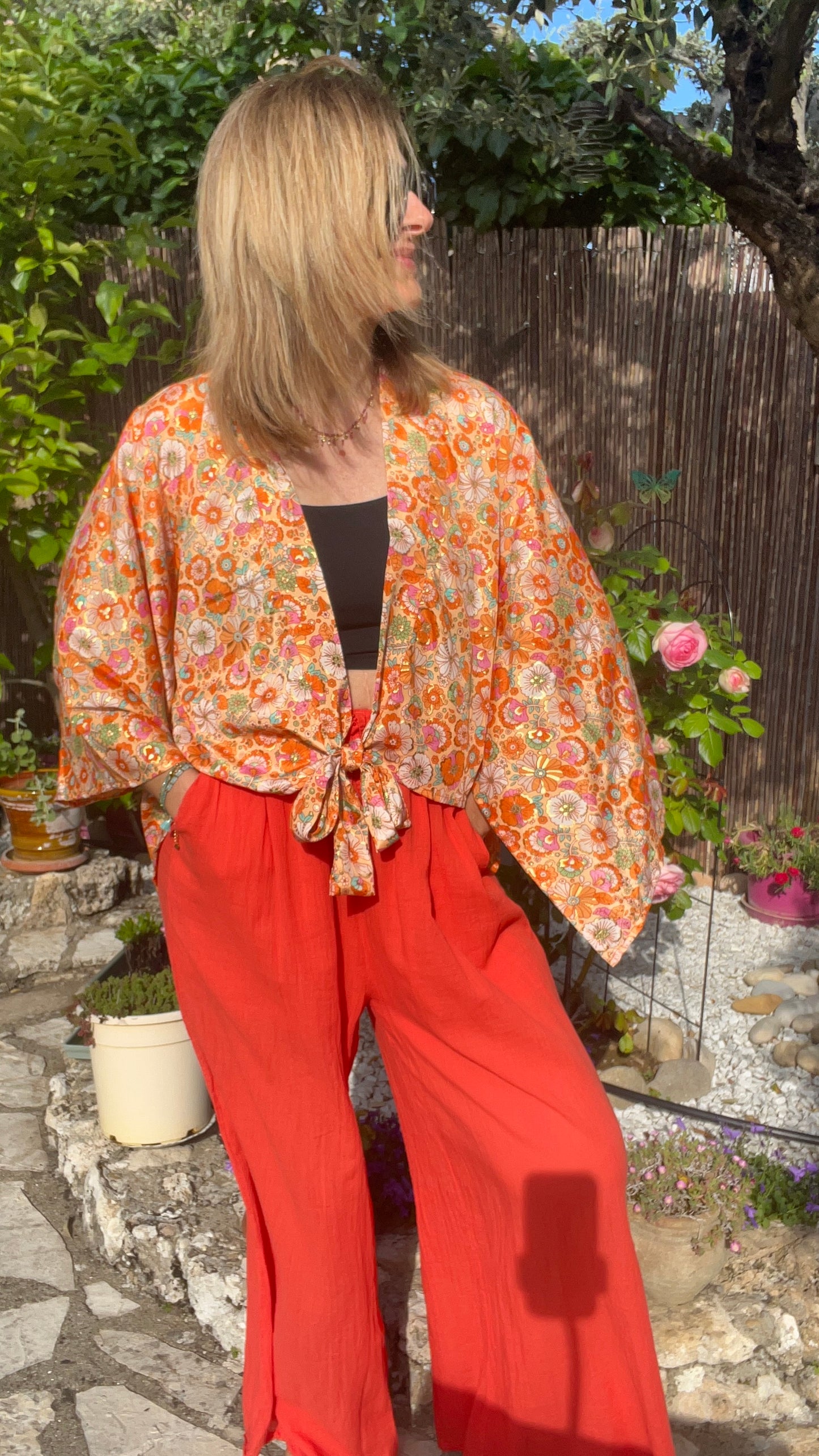KIMONO A NOEUD "ORANGE/VERT