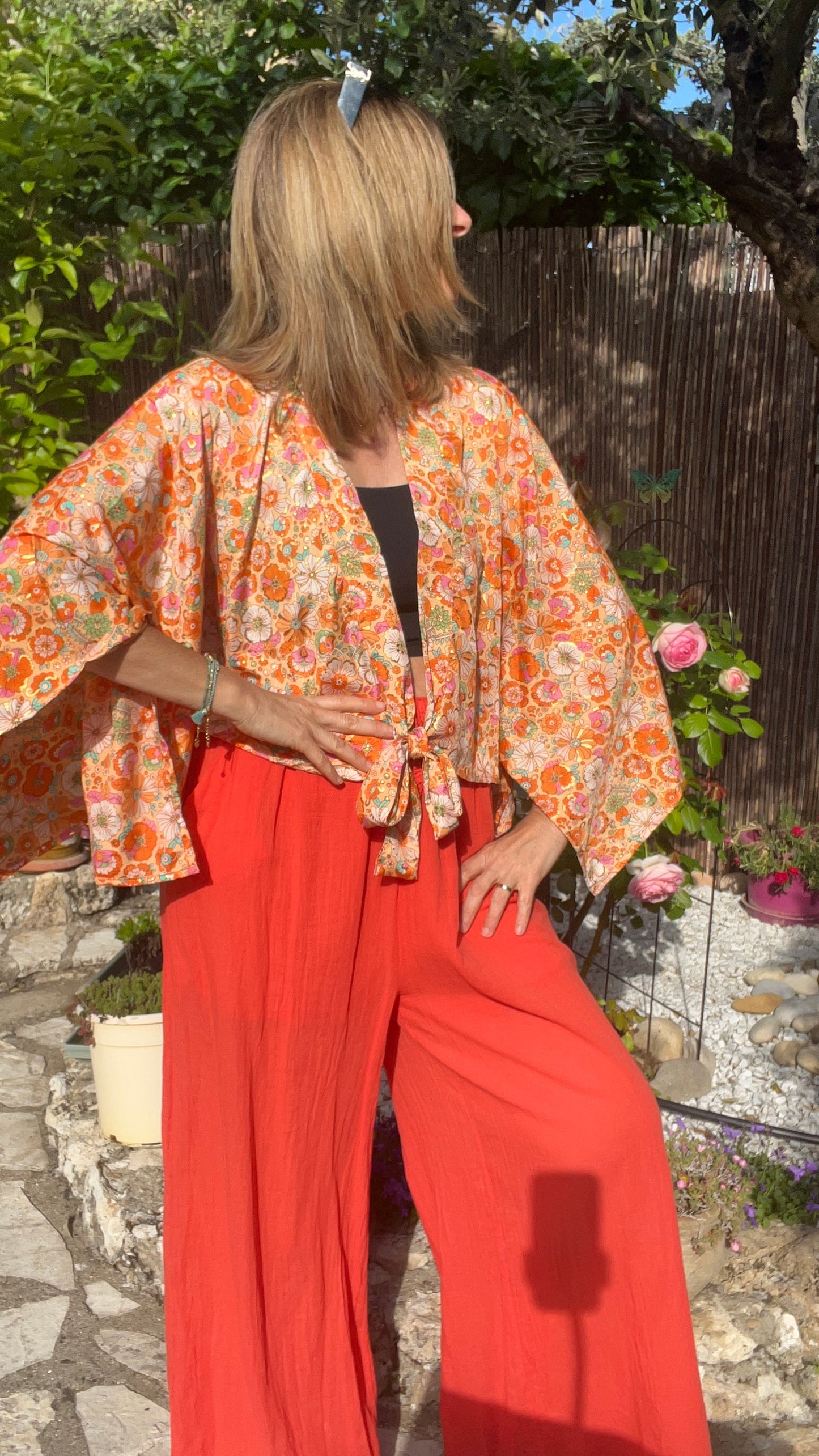 KIMONO A NOEUD "ORANGE/VERT