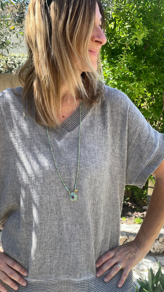 TEE-SHIRT TUNIQUE GRIS LIN/COTON