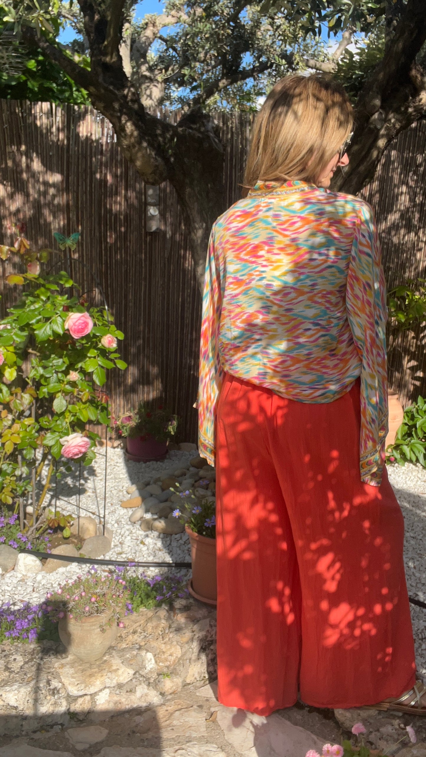 KIMONO A NOEUD "ORANGE/TURQUOISE/ROSE