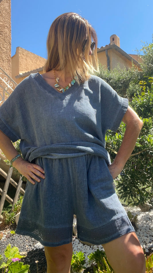 SHORT FLUIDE BLEU JEANS