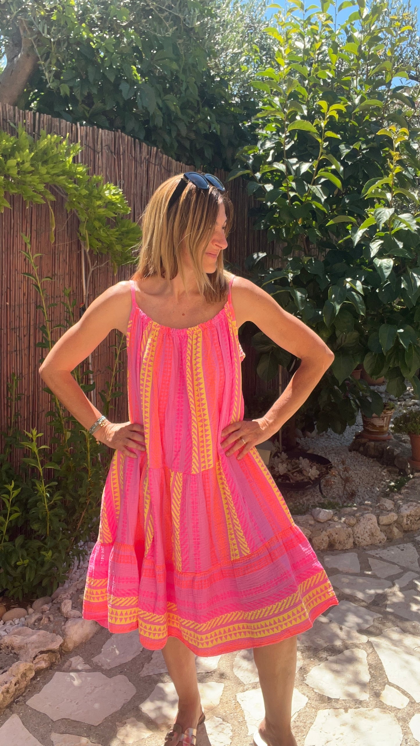 ROBE ROSE/JAUNE GAZE DE COTON