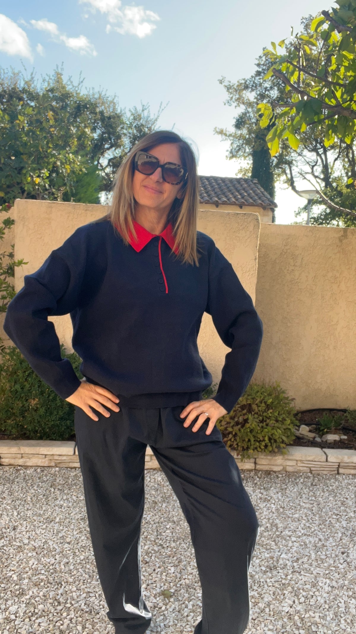 PULL BLEU MARINE/ROUGE COL POLO