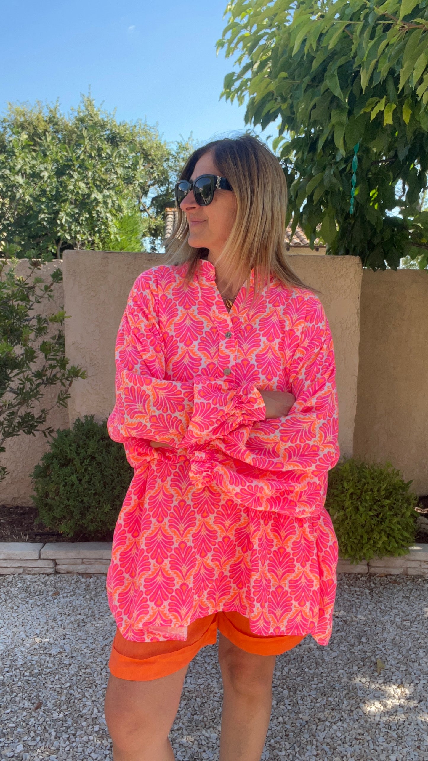 CHEMISIER/TUNIQUE OVERSIZE BLANC/ROSE FLUO/ORANGE