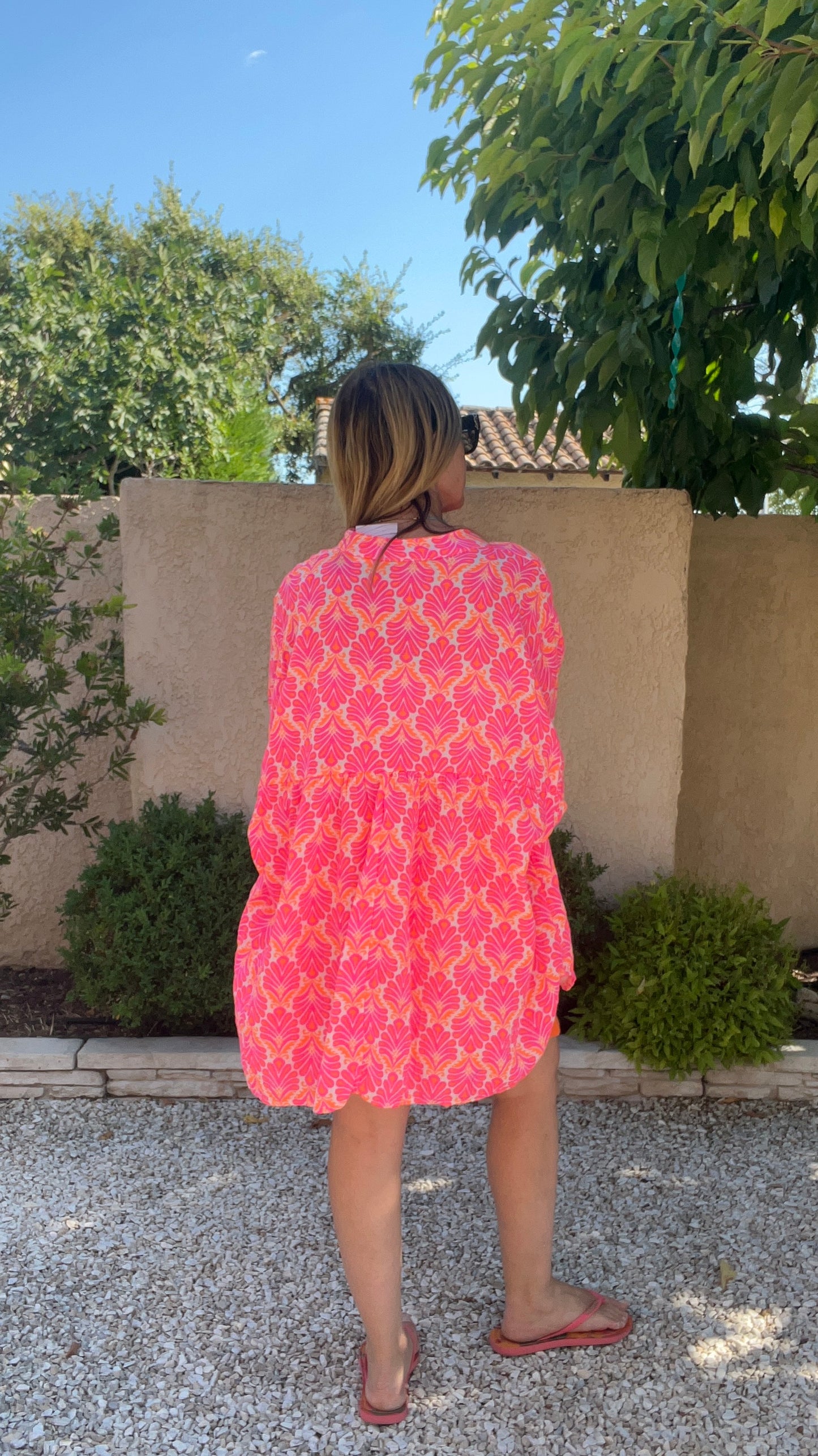 CHEMISIER/TUNIQUE OVERSIZE BLANC/ROSE FLUO/ORANGE
