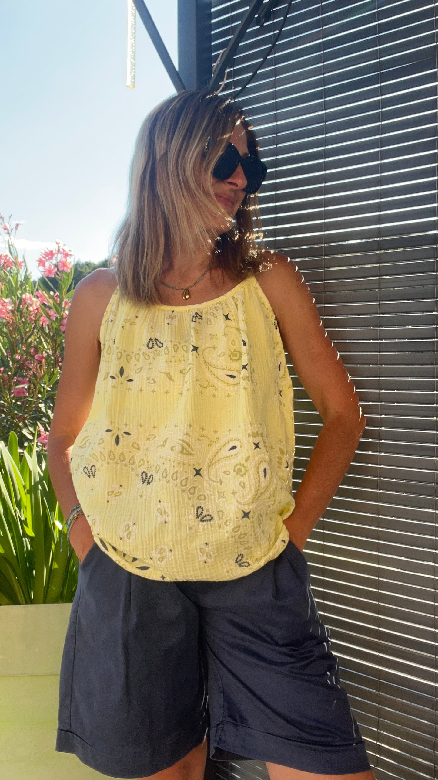 TOP JAUNE BANDANA GAZE DE COTON