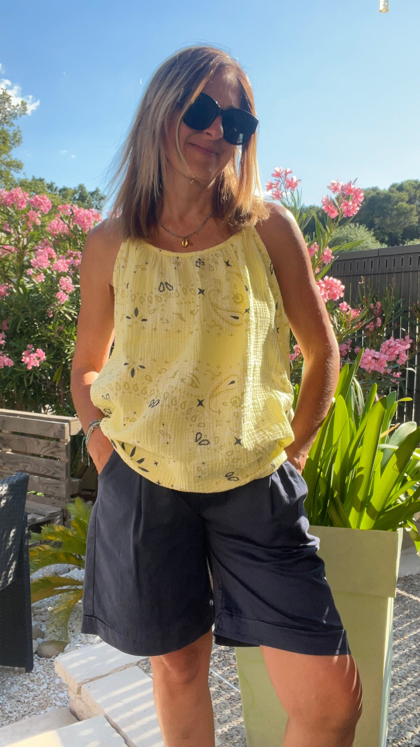 TOP JAUNE BANDANA GAZE DE COTON